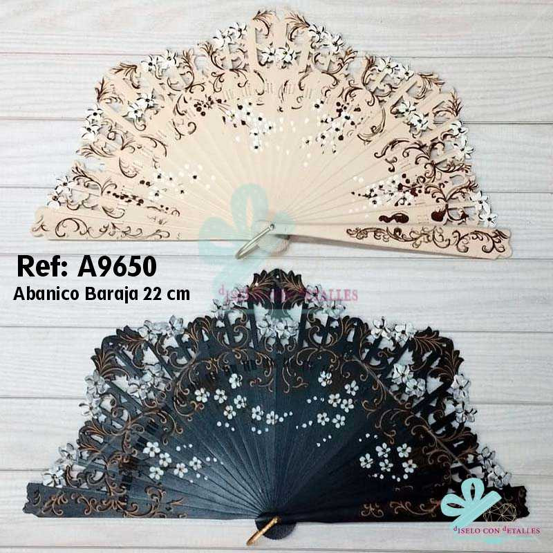 Abanico Madera Baraja Jazmines 2 Caras