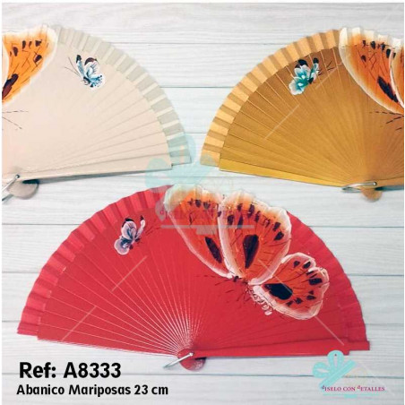Abanico de Madera con Mariposas 23 cm