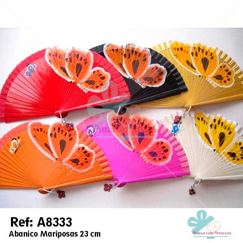 Abanico de Madera con Mariposas 23 cm
