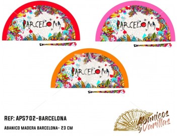 Abanico  en Acrilico pintado con diseños para souvenir Barcelona