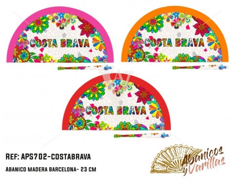 Abanico  en Acrilico pintado con diseños para souvenir Costa Brava