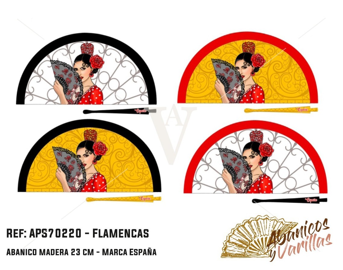 Abanico pintado flamencas souvenir de 23 cm