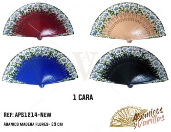Leques de madeira de 23 cm com motivos florais