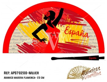 Leques de 23 cm em cores sortidas com desenho de Mulher flamenca