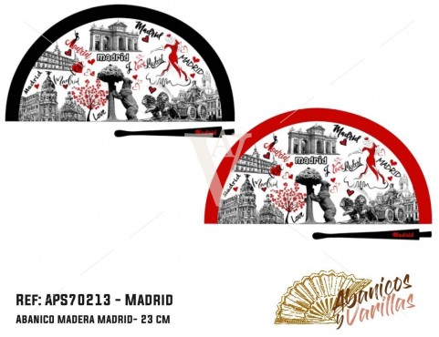 Leques de 23 cm pintados em acrílico com desenhos de Madrid