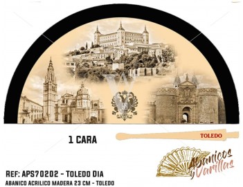 Leques de madeira para souvenir de Toledo. São servidos em 3 cores sortidas