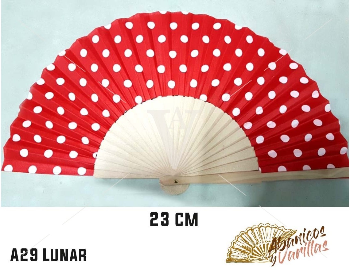 Abanicos de 23 cm con diseño flamenco de lunares en colores a elegir