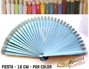 Leque Azul claro de mala fabricado em madeira de 16 cm em 14 cores a escolher