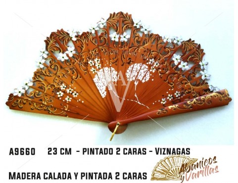 Abanico de 22 cm calado y pintado a 2 caras Viznagas